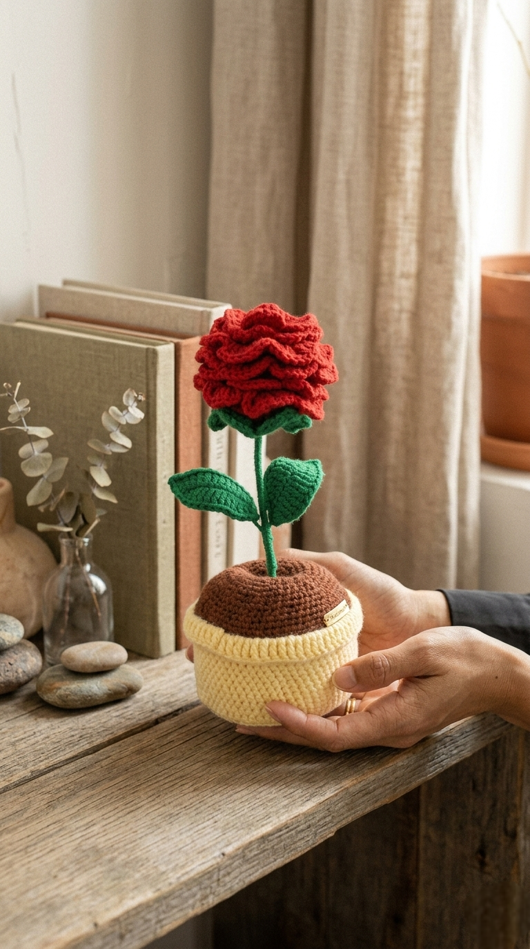 Crochet Rose Pot