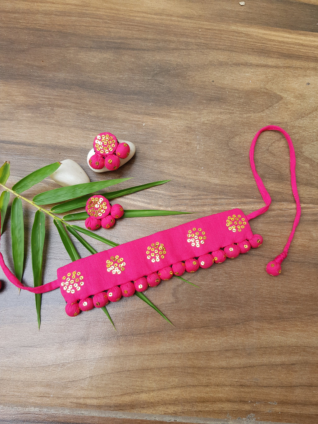Pink Potli Necklace With Sequence & Fabric Garba