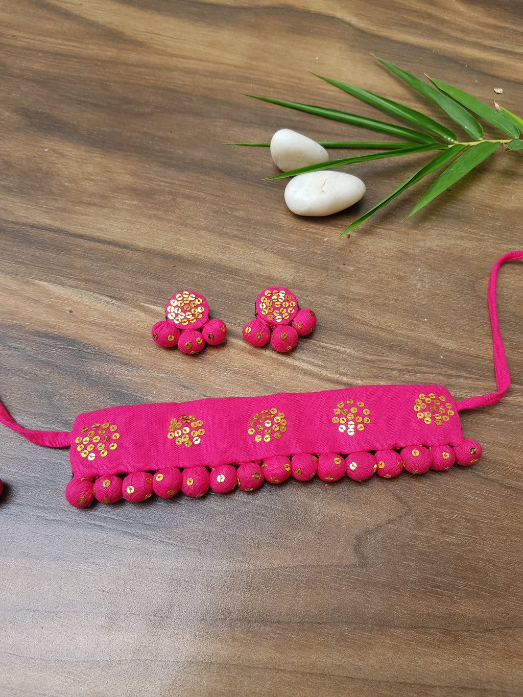 Pink Potli Necklace With Sequence & Fabric Garba