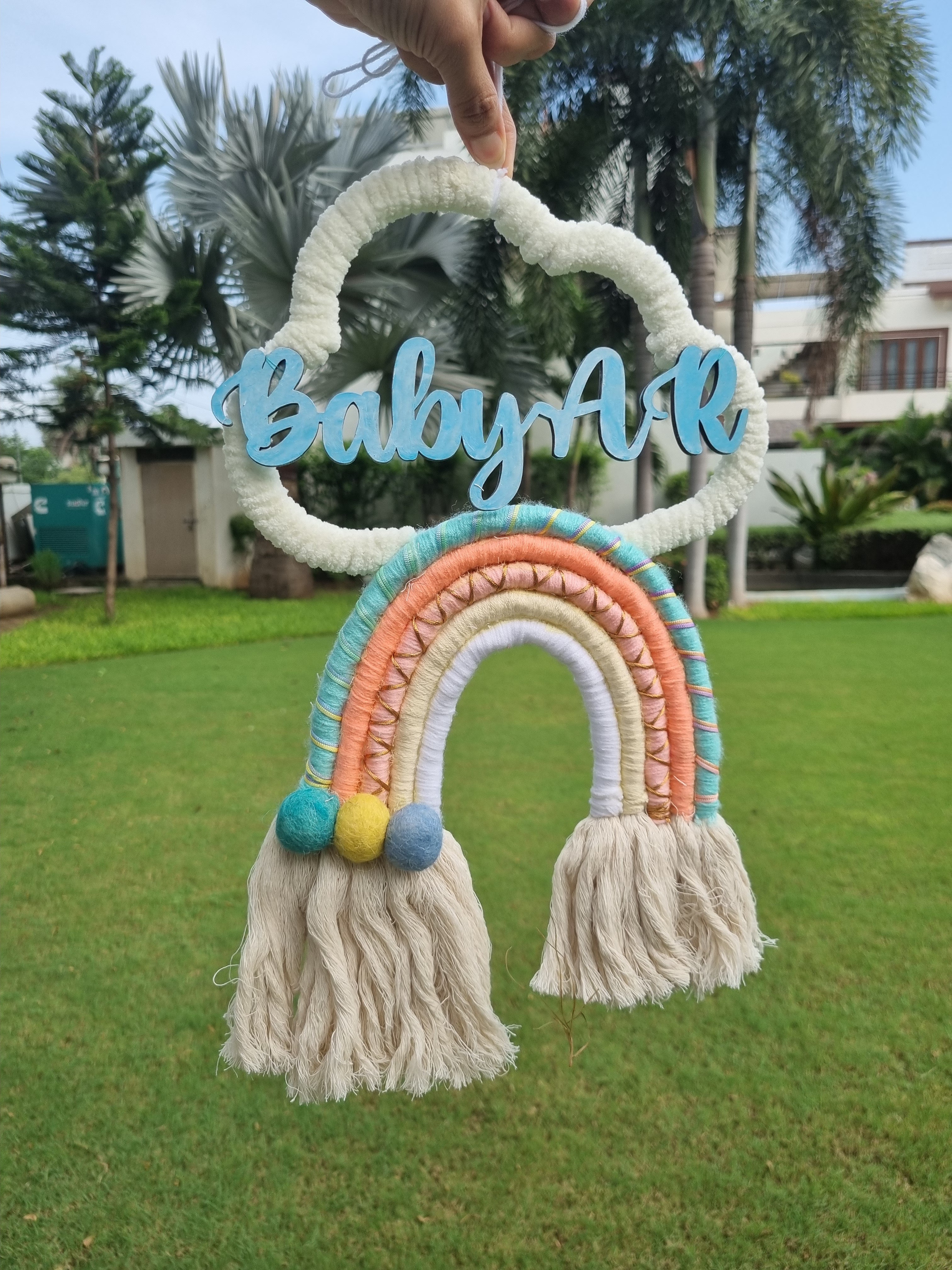 Kids Name Customised Rainbow Cloud Macrame
