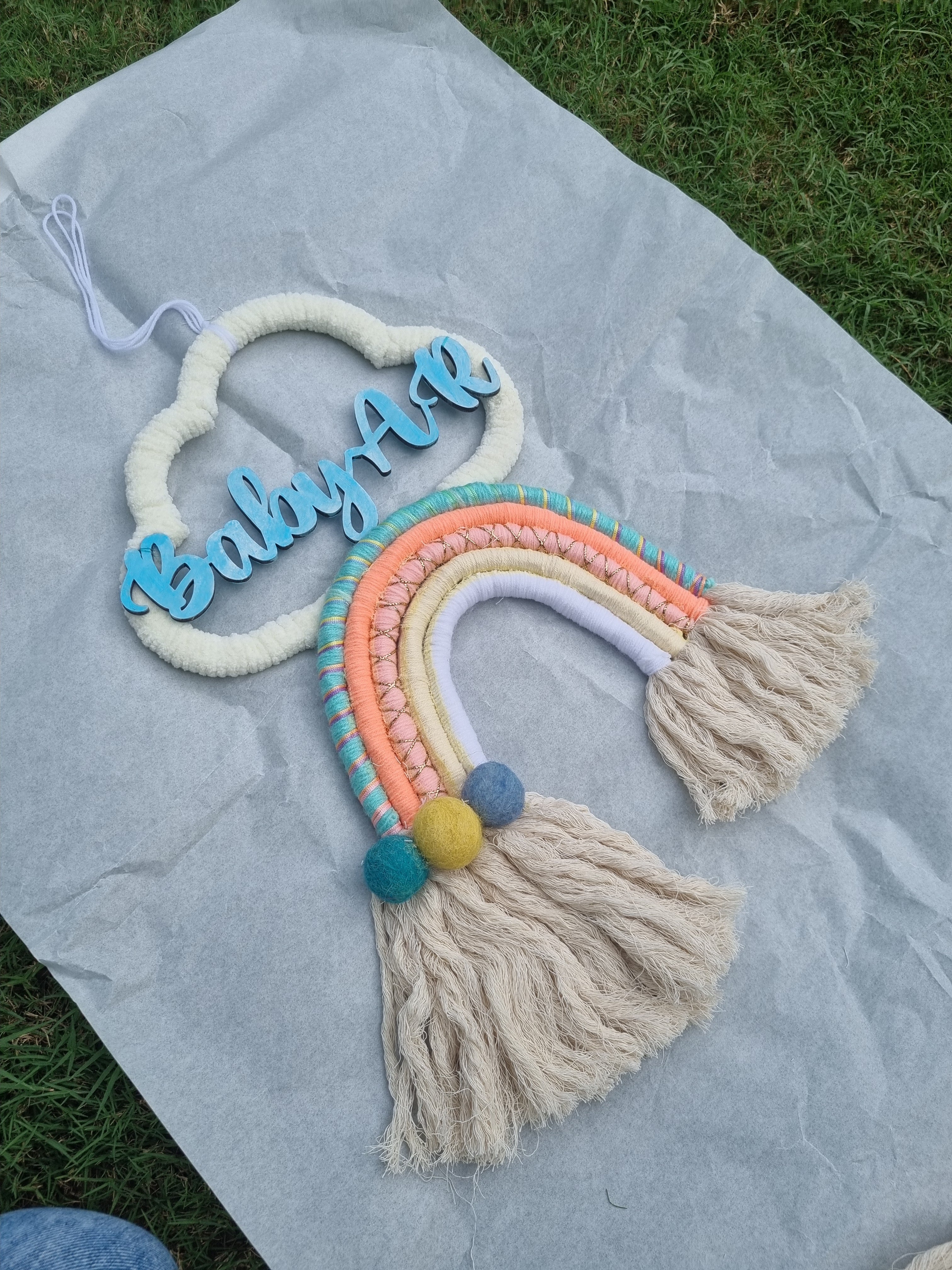 Kids Name Customised Rainbow Cloud Macrame