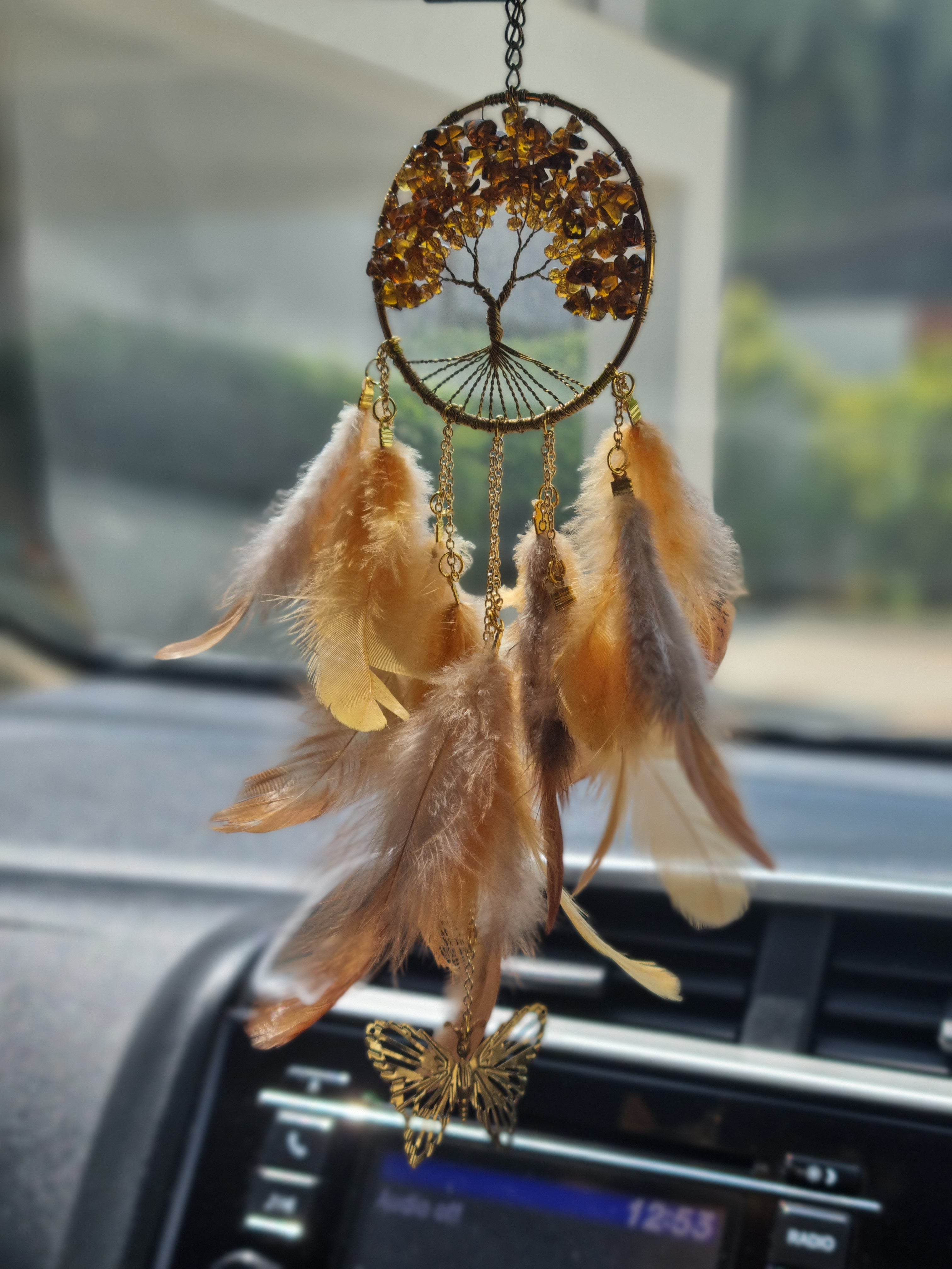 Beige Crystal Butterfly Car Hung