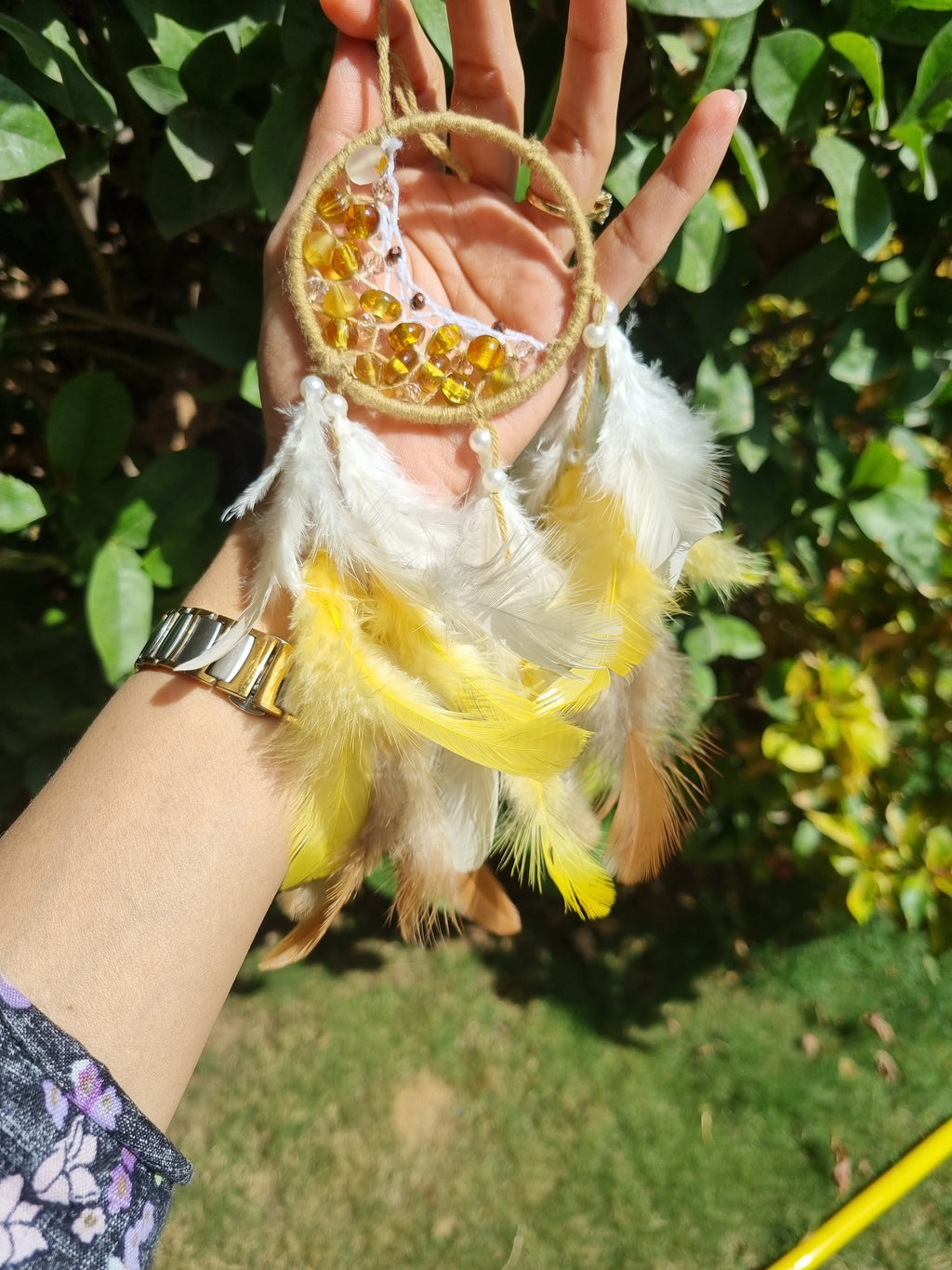 Yellow Pearl Circular Car Hung