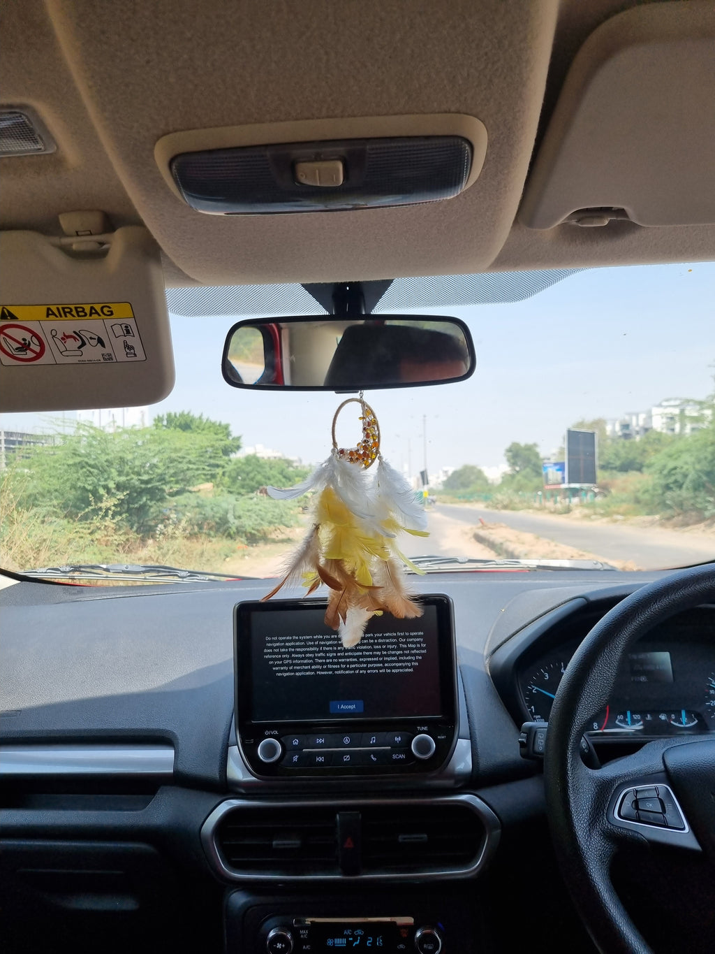 Yellow Pearl Circular Car Hung