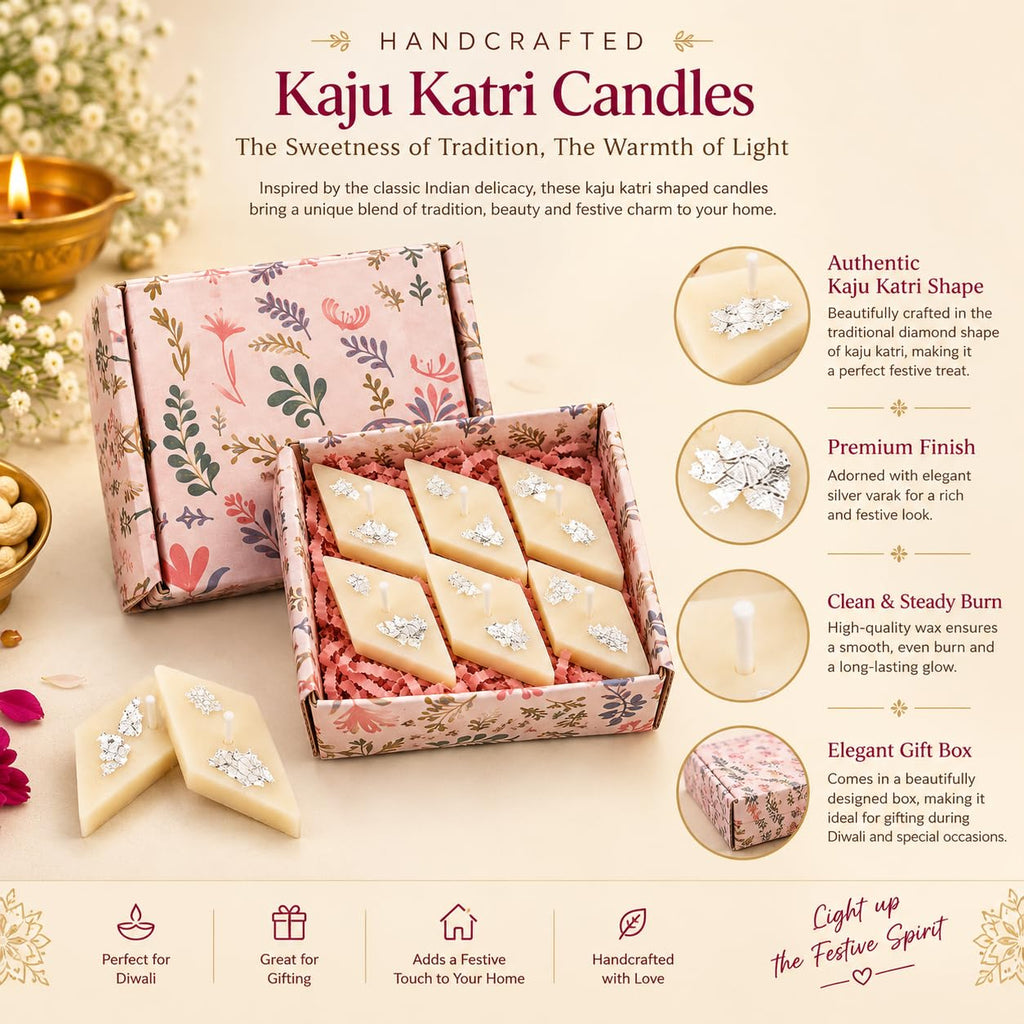 Kaju Katri Candles with Silver Foil, Set of 6