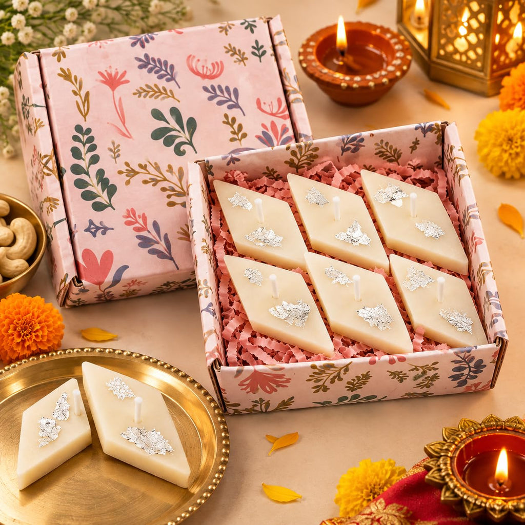 Kaju Katri Candles with Silver Foil, Set of 6