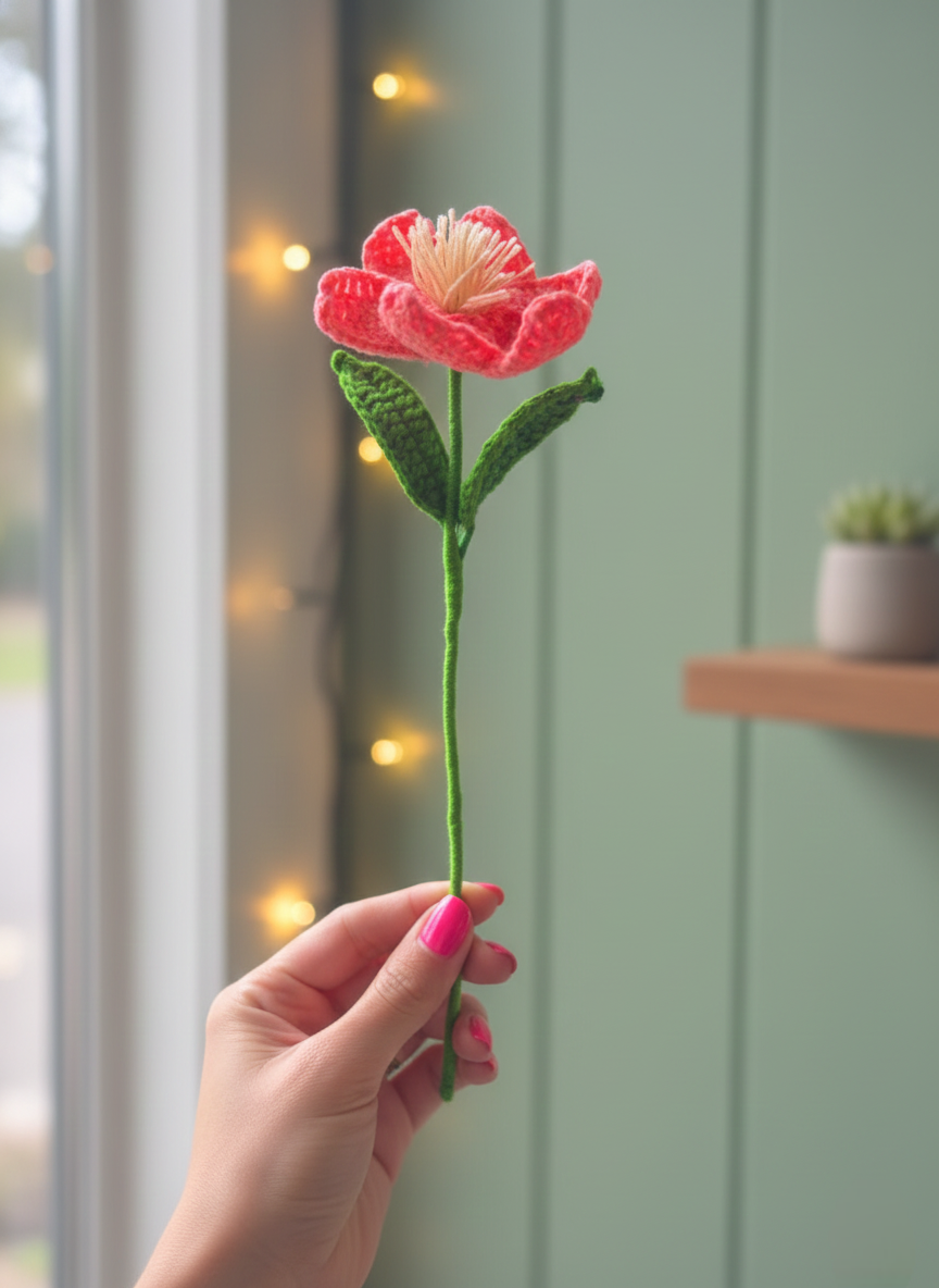 Blush Pink Crochet Flower Stem