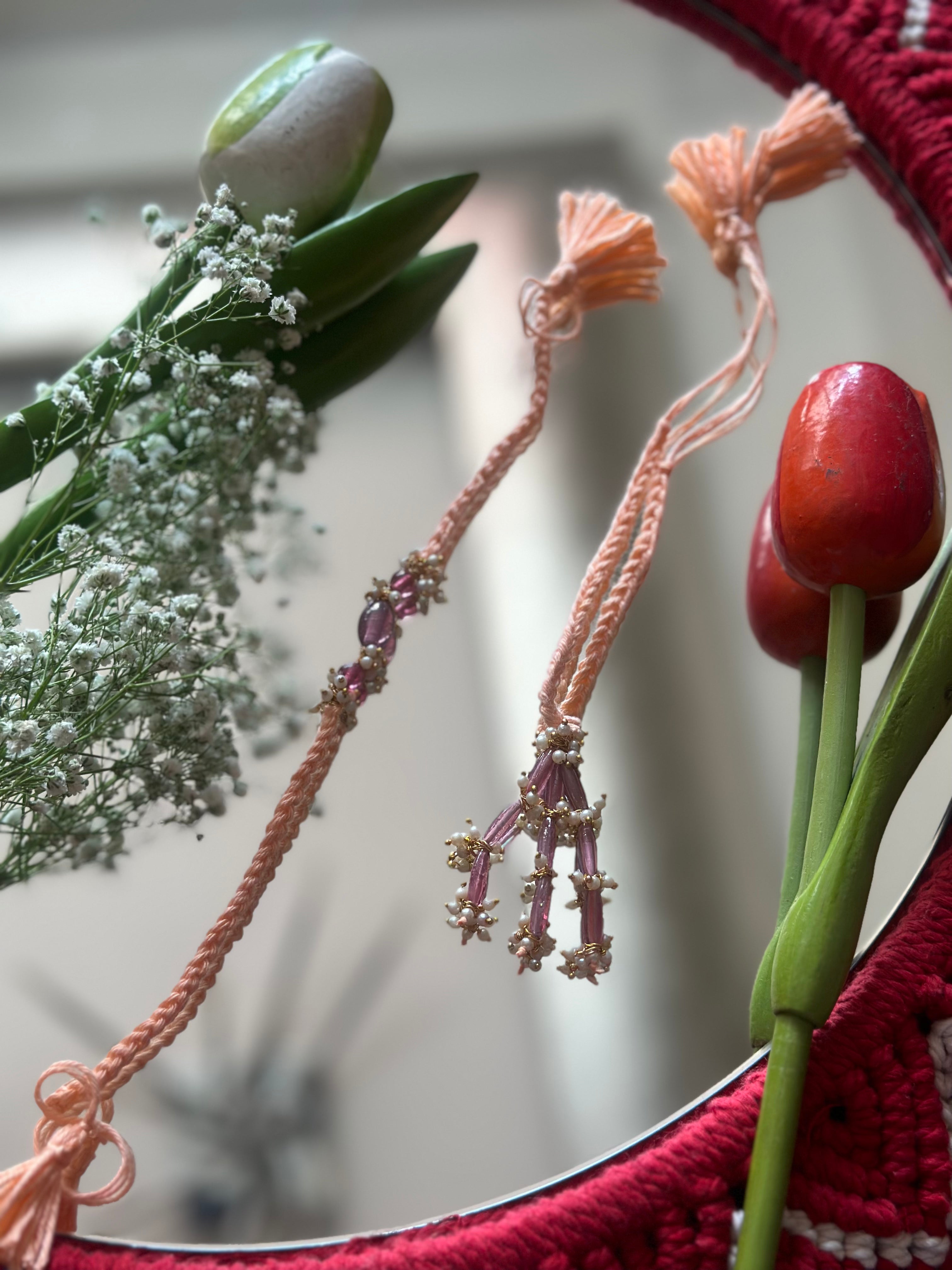 Peach beaded rakhi