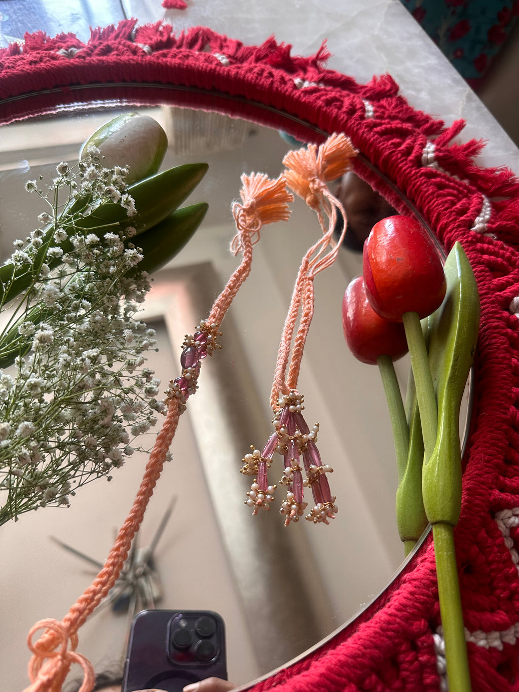 Peach beaded rakhi
