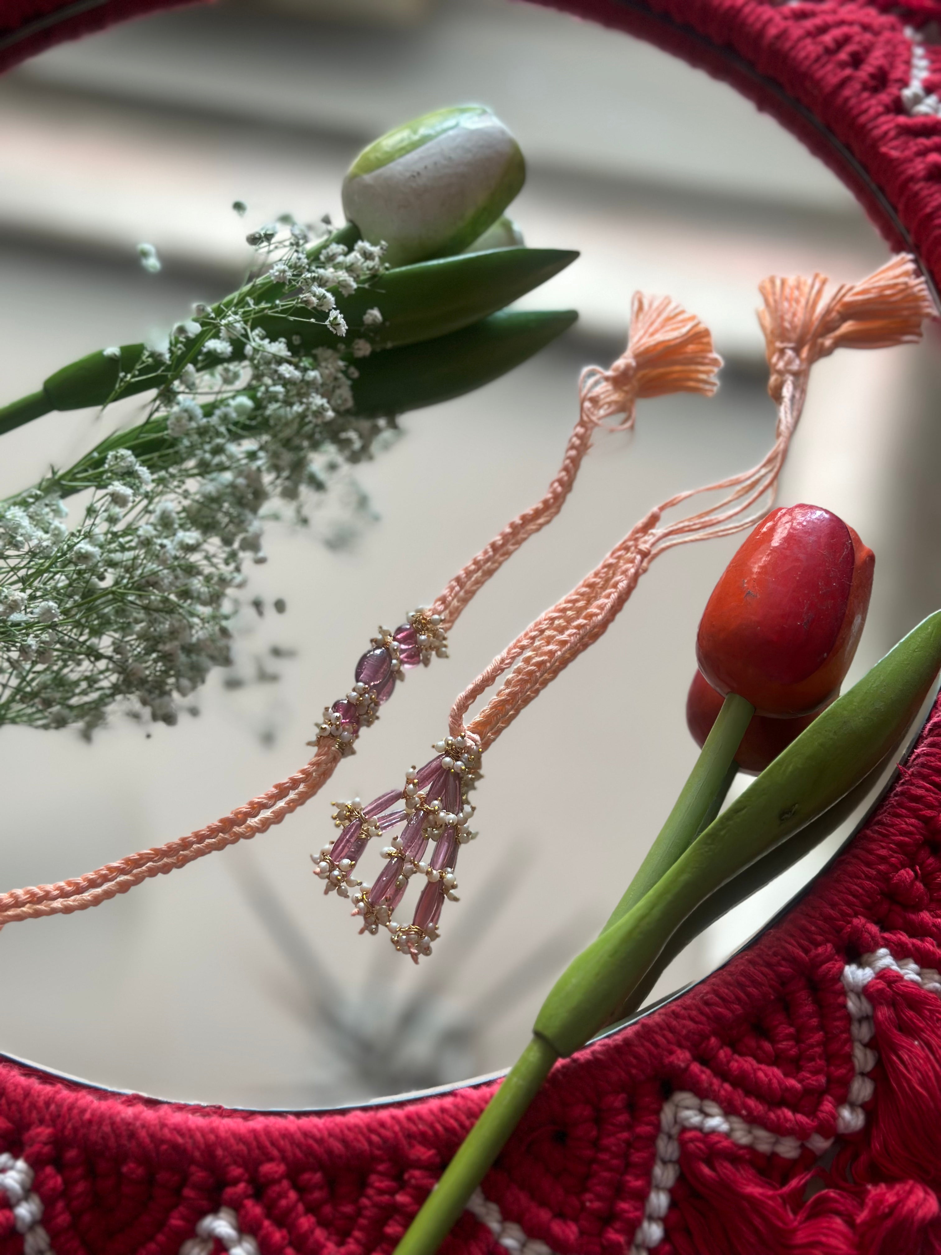 Peach beaded rakhi