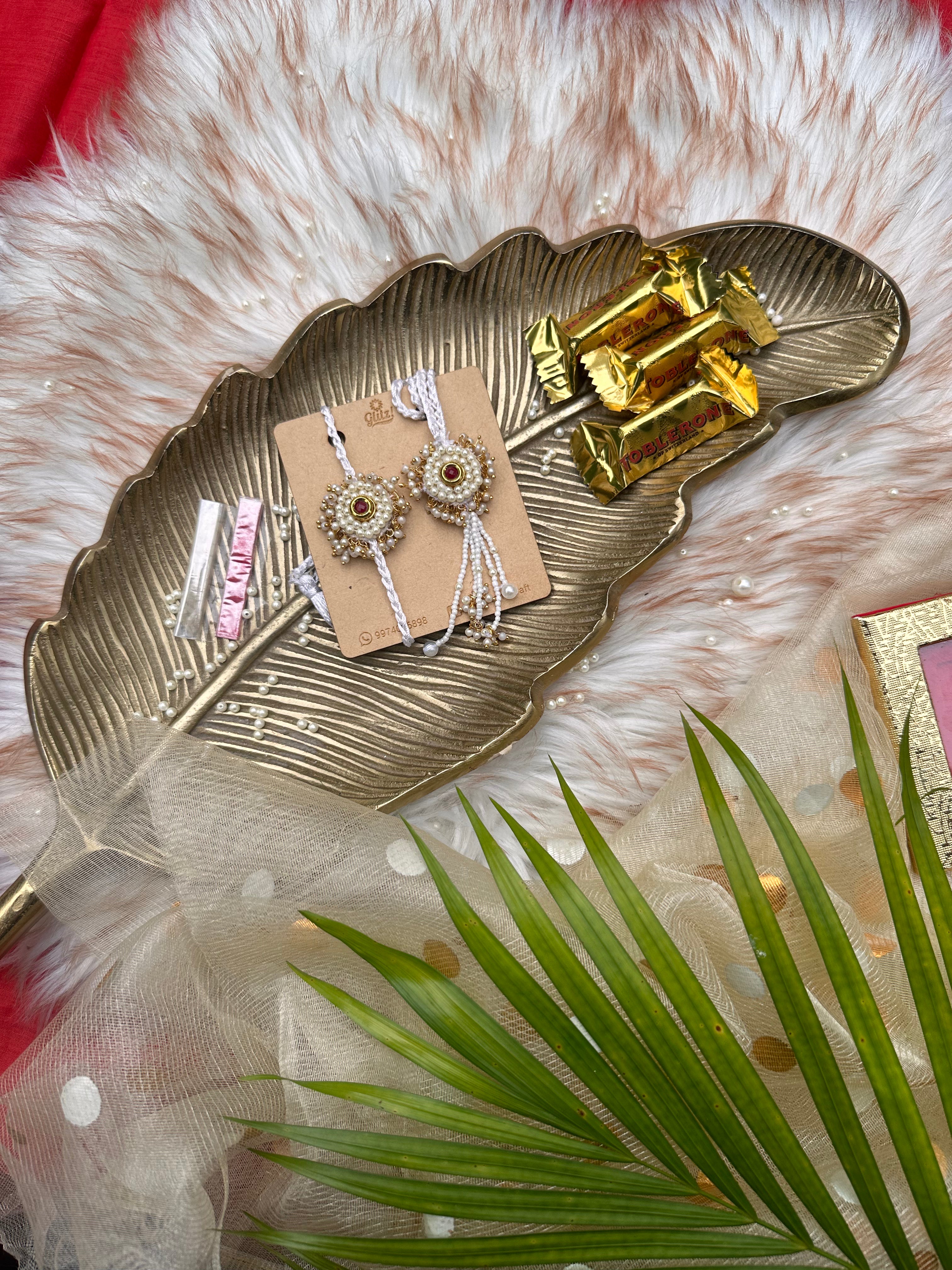 Safeed pearl Rakhi set