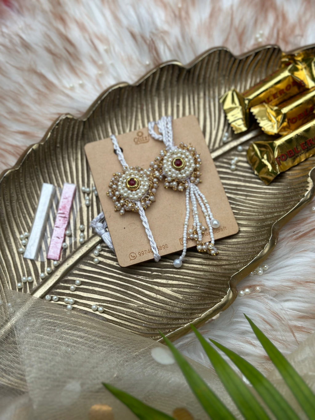 Safeed pearl Rakhi set