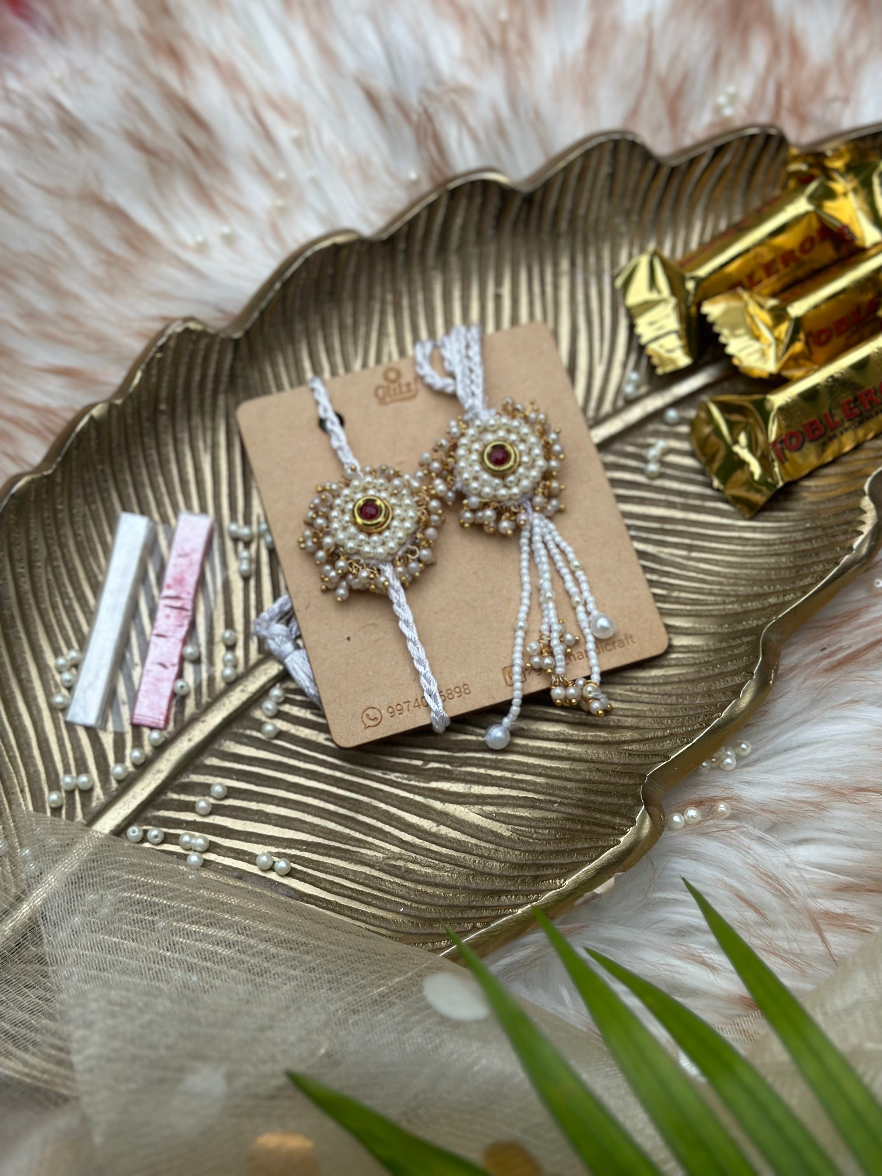 Safeed pearl Rakhi set