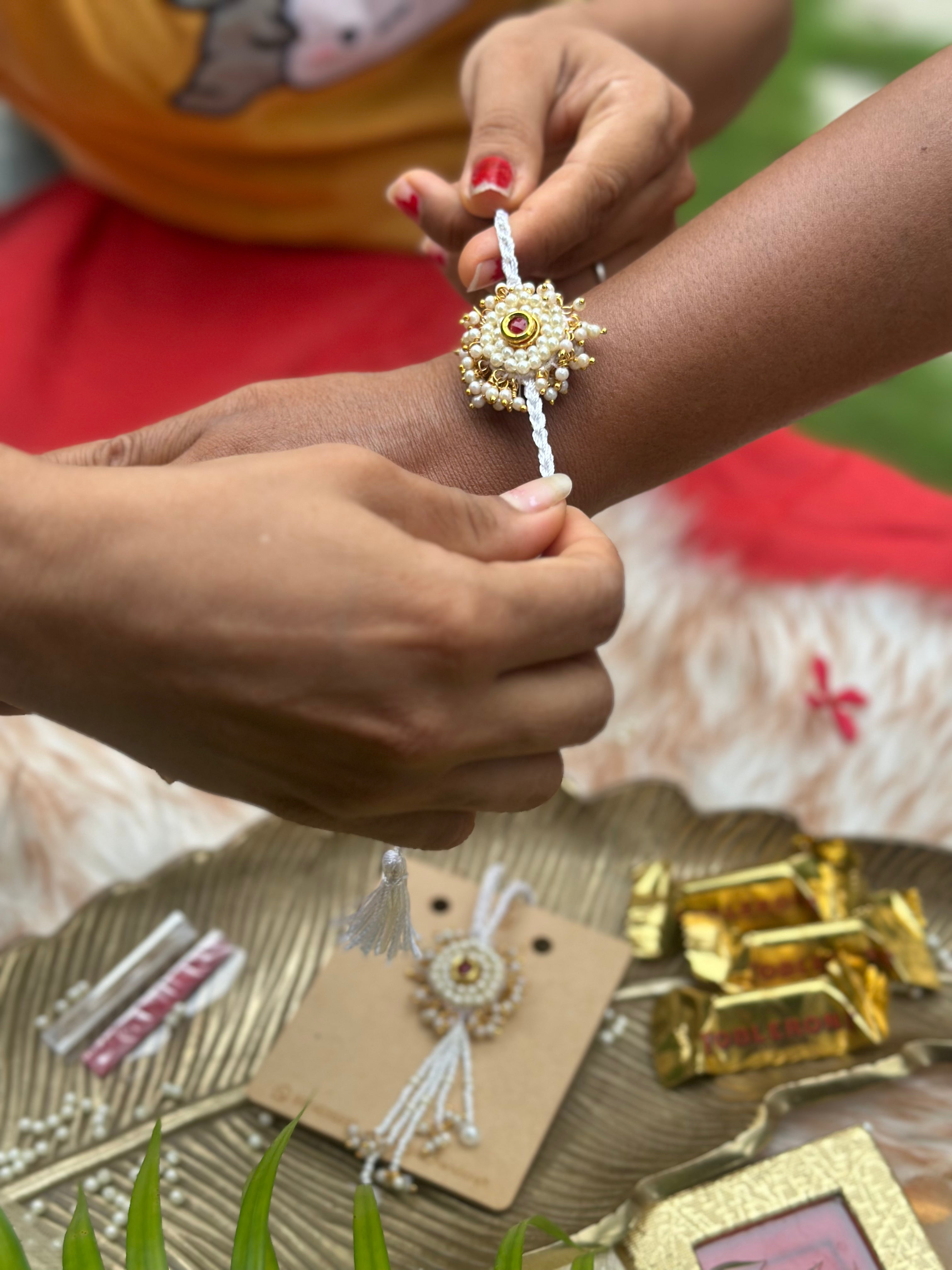 Safeed pearl Rakhi set