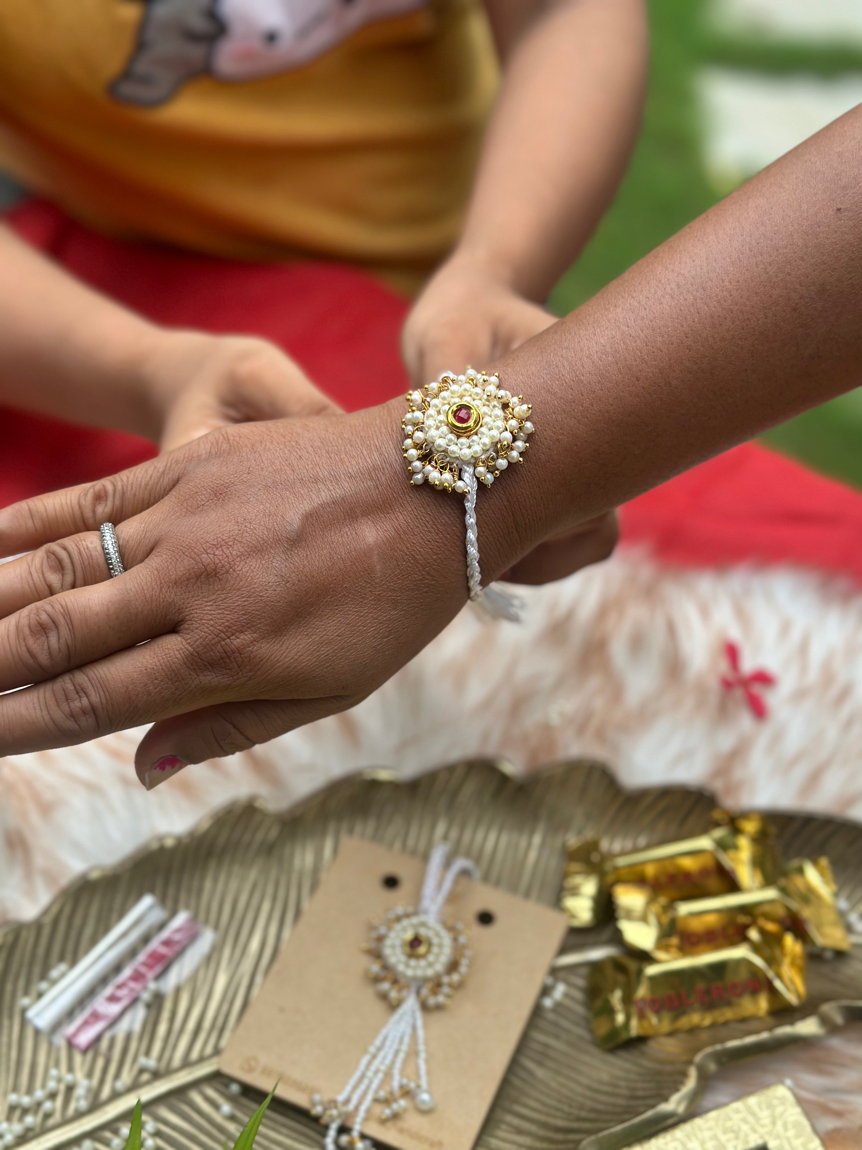 Safeed pearl Rakhi set