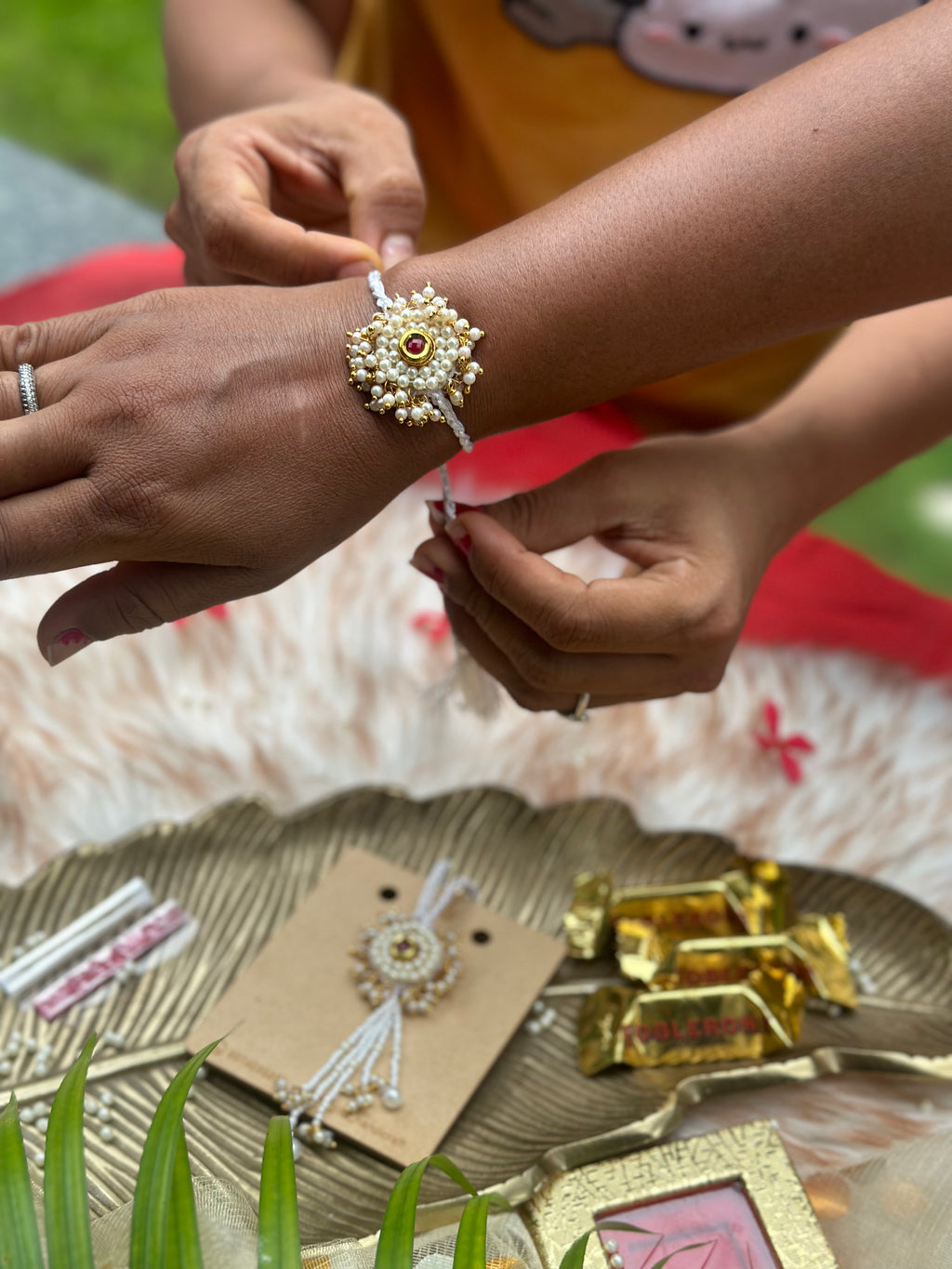 Safeed pearl Rakhi set
