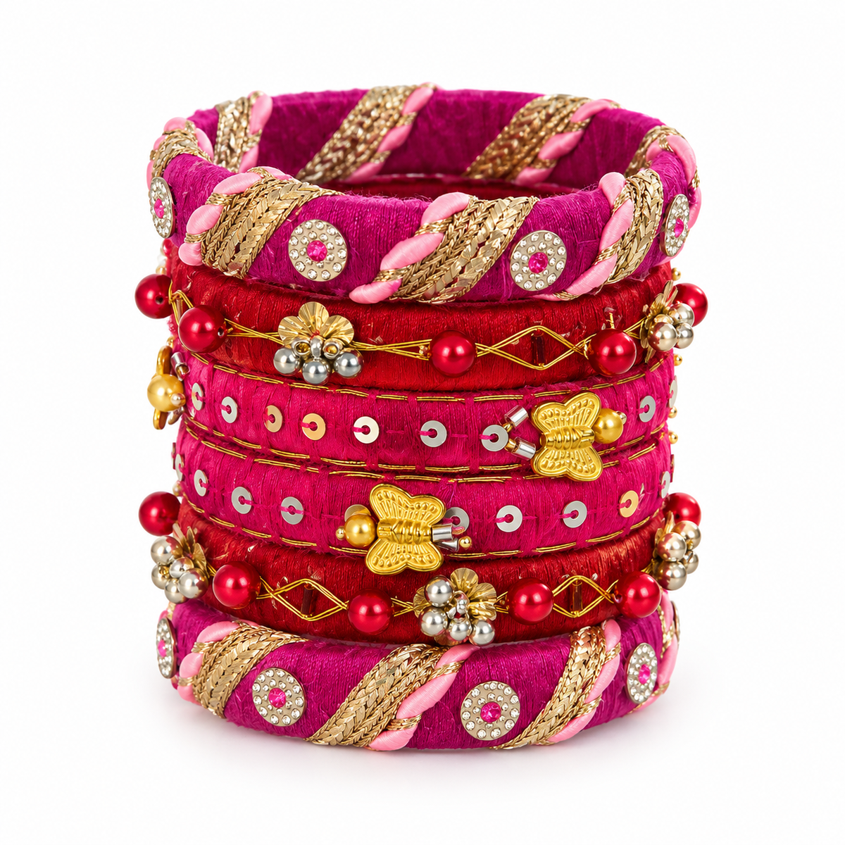 Pink & Gold Navratri Bangles for Women | Traditional Embellished Garba & Festive Chudi Set