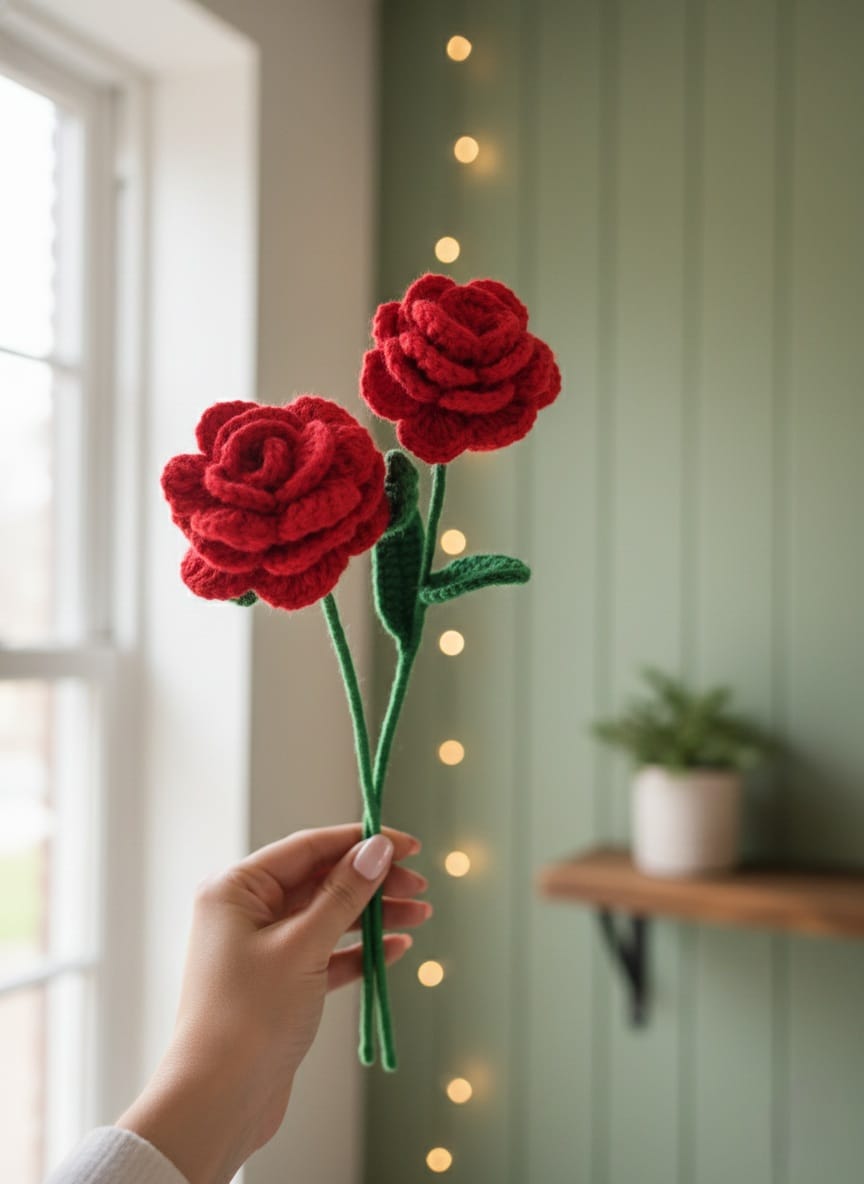 Scarlet Bloom Crochet Roses