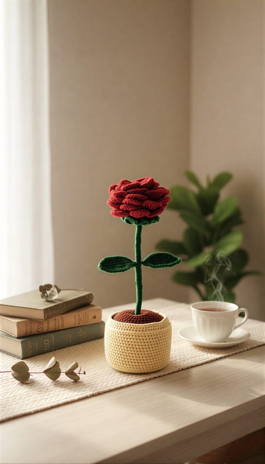 Crochet Rose Pot