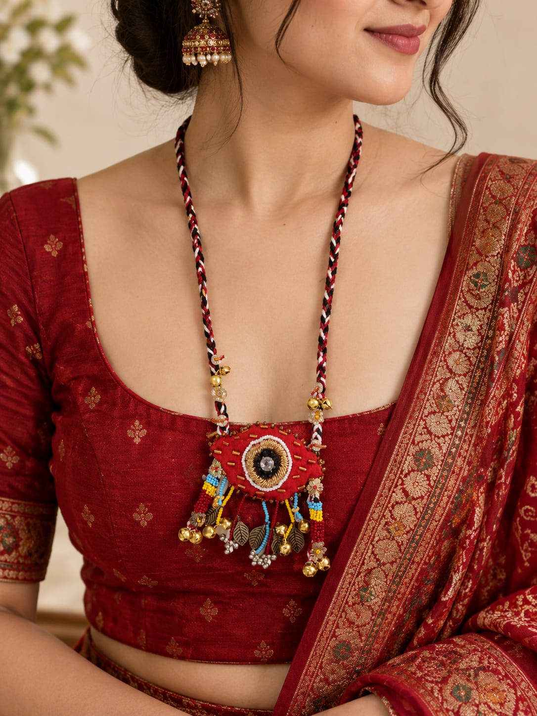 Crimson Evil Eye Artisan Statement Necklace
