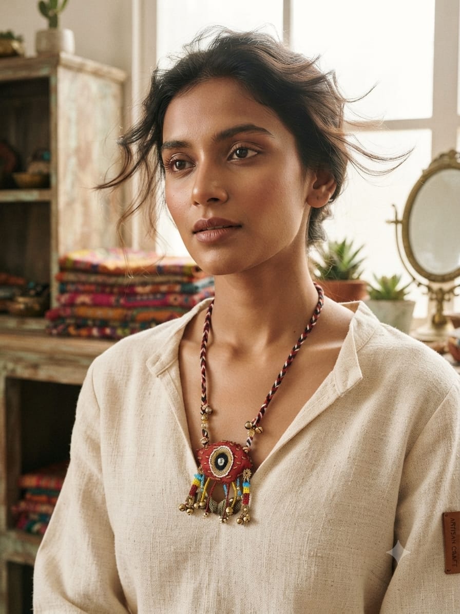 Crimson Evil Eye Artisan Statement Necklace
